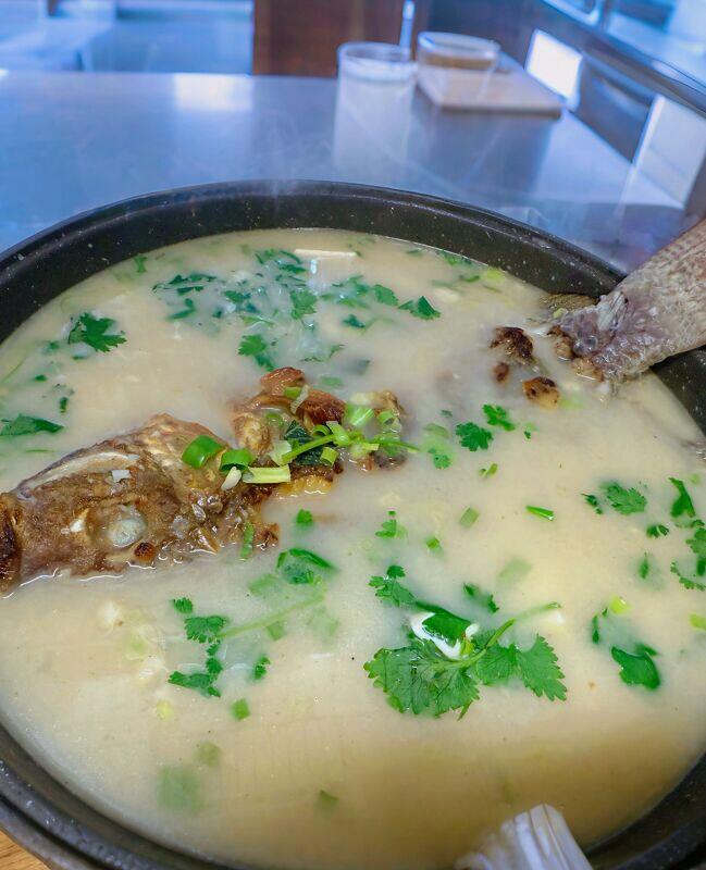 Live Fish & Tofu Soup W. Abalone And Perilla